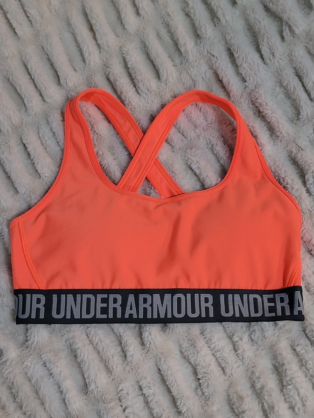 Under Armour Neon Orange Cross-Back Sports Bra with Logo Band